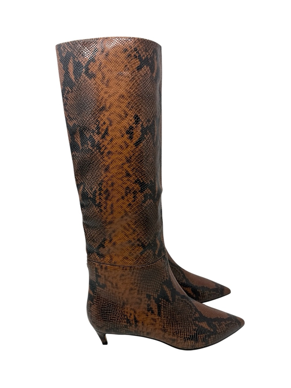 Jimmy Choo Maxima 35 Snake-Effect Animal Print Knee High Pull On Boots Size 39.5